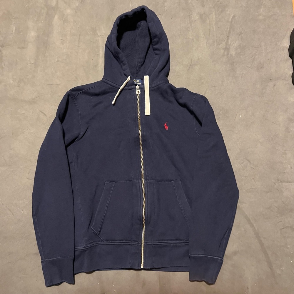 Polo Ralph Lauren RL Fleece Zip Hoodie Mens Medium Navy Blue Red Pony Logo